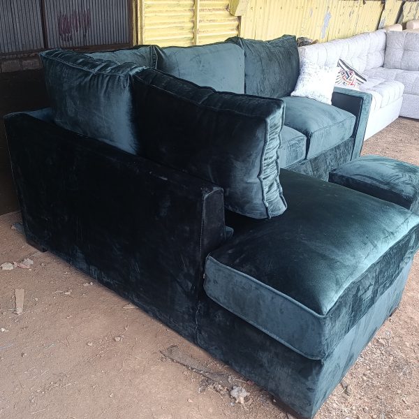 Pure fibre comfy dark green L-shaped with spring cushion