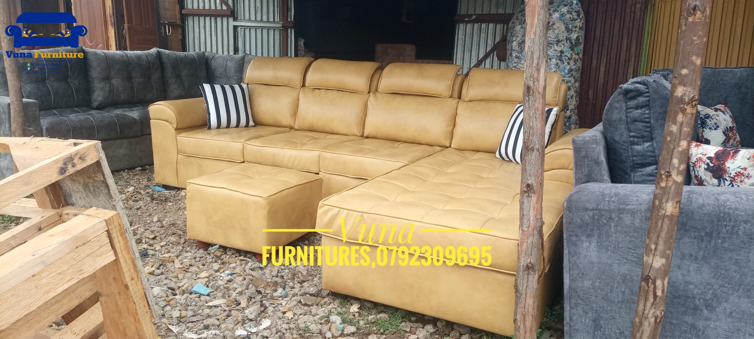 6 Seater Pure Fiber Unique Aesthetic Leather L-Shaped with Headrests
