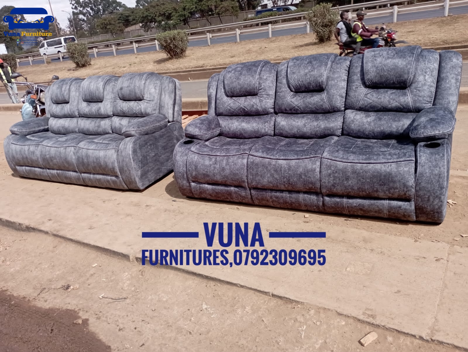 6-Seater Semi-Recliner Sofa Set With Pure Fiber Backrest and Headrests