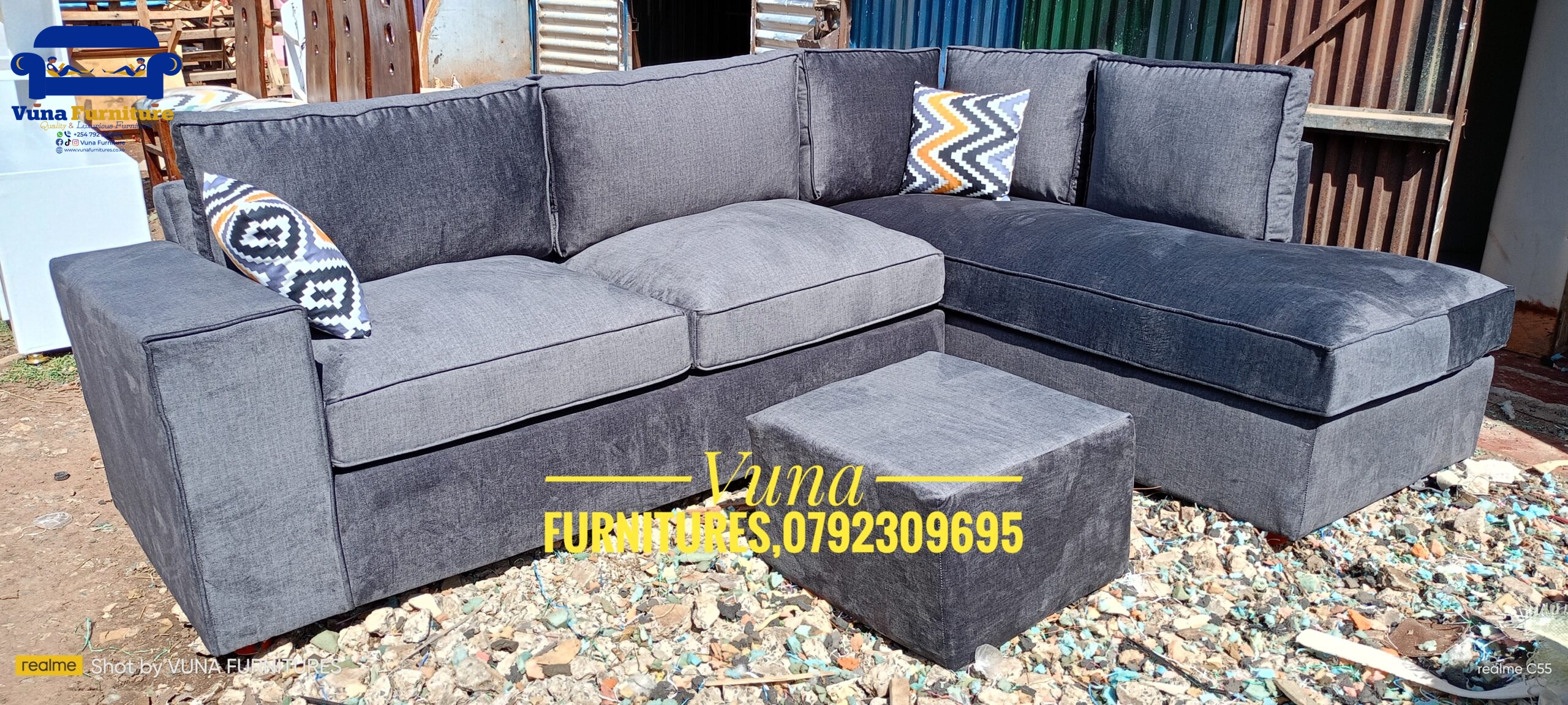 6-Seater Rich Grey High Density Sofa Set
