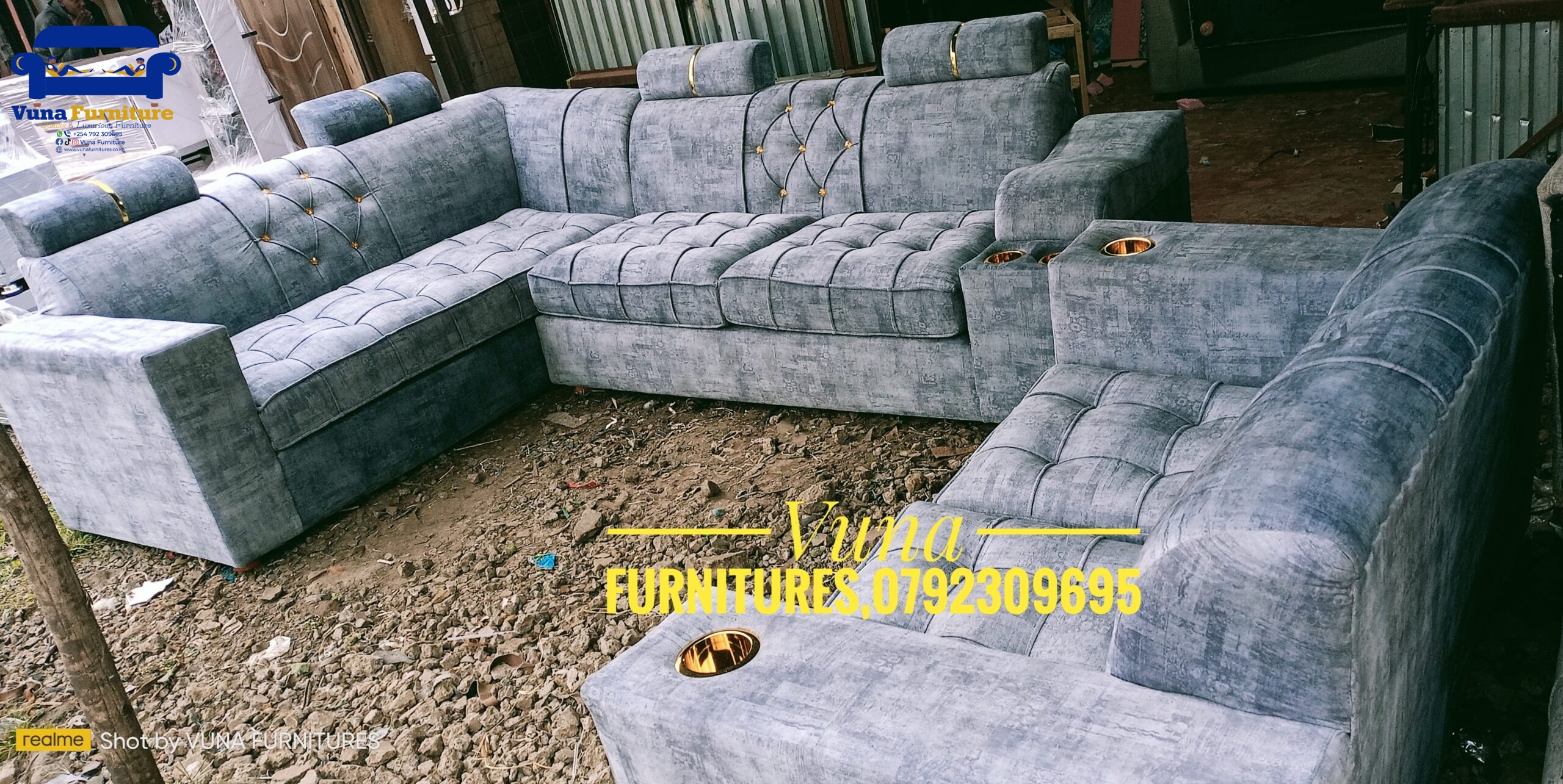 7-Seater Back Permanent L-Shaped Sofa with Headrest