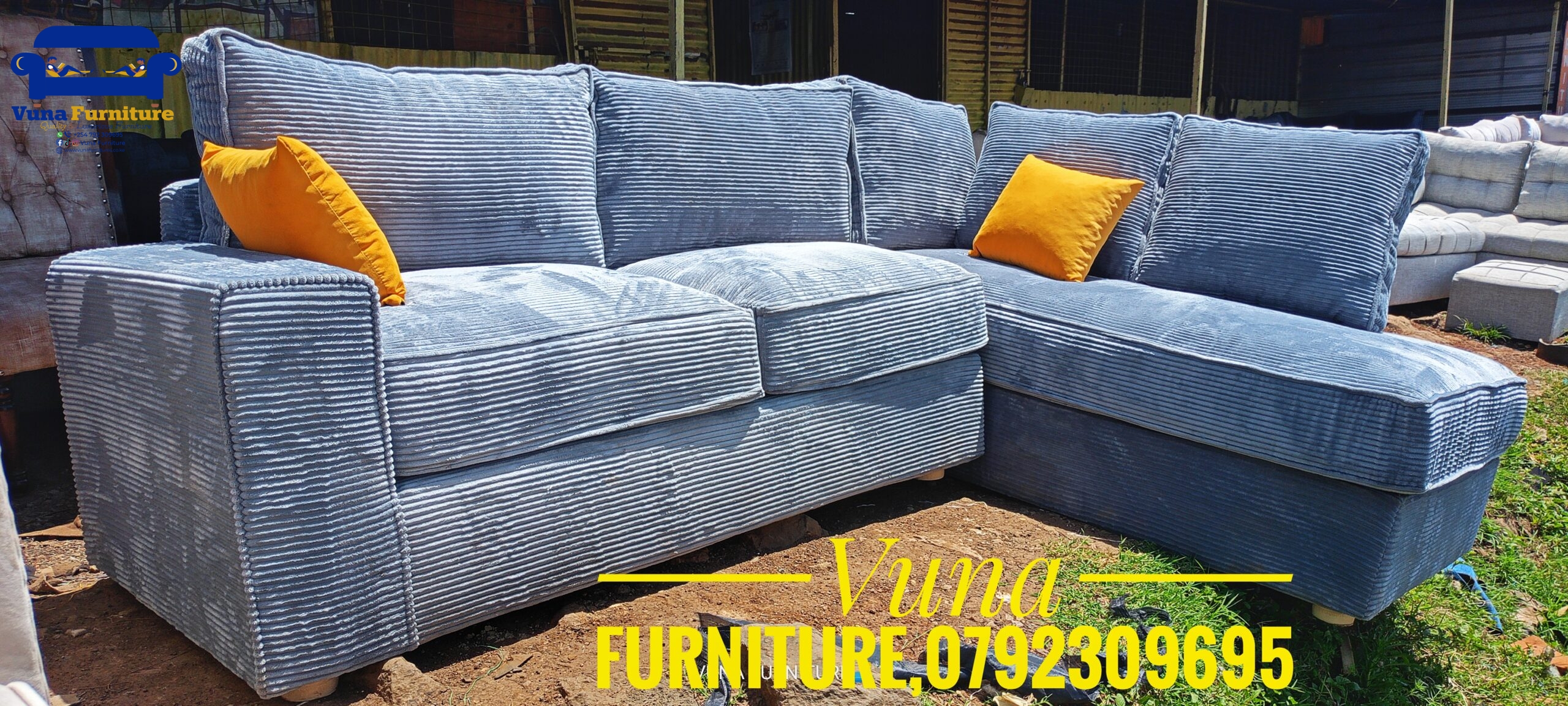 6-Seater Light Grey Comfy Corduroy Fabric L-Shaped with Spring Cushion