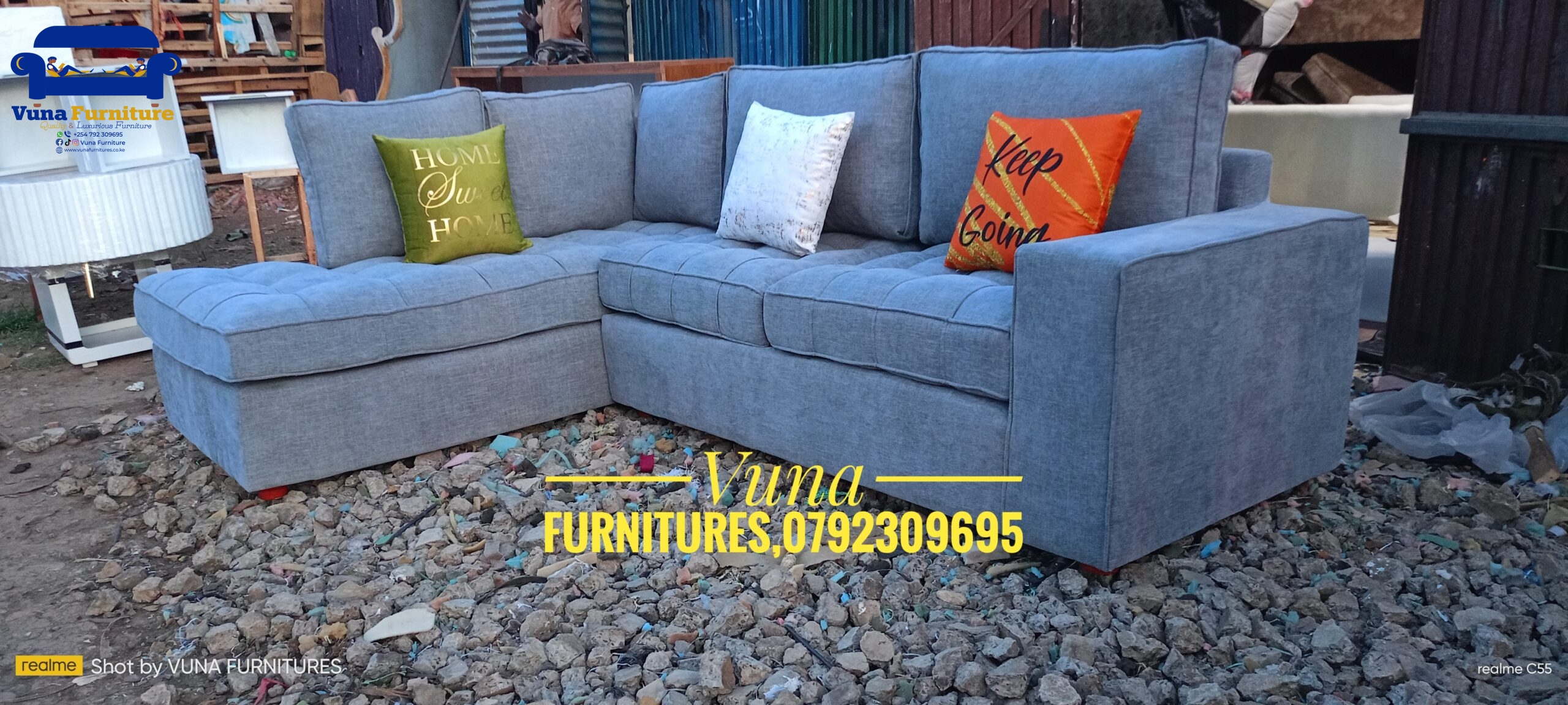 6-Seater Pure Fiber Arsh Grey L-Shaped with High Density Cushion