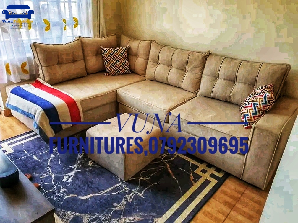 6-Seater Pure Fiber Beige L-Shaped