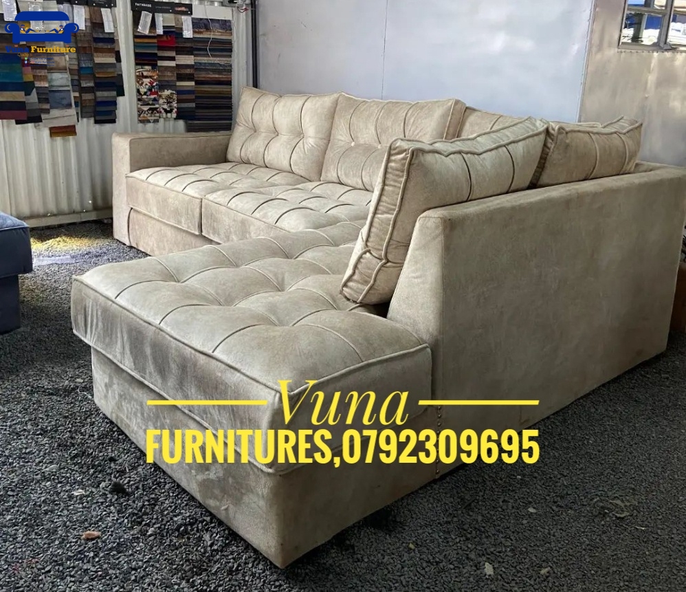 6-Seater Spring Cushion Tuffed Beige L-Shape