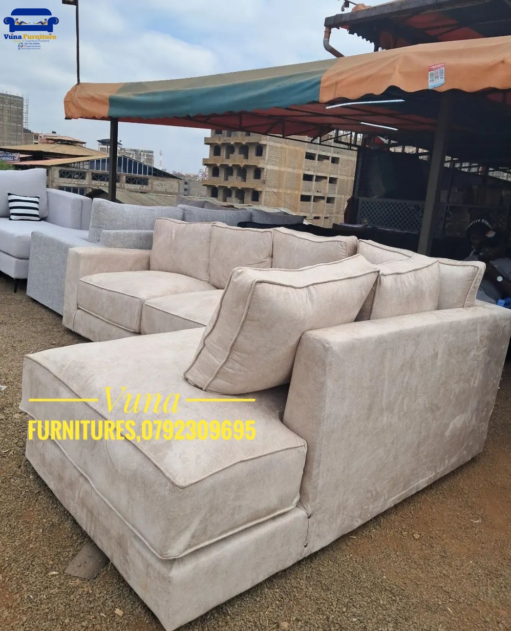 6-Seater Beige Spring Cushion L-Shape Sofa – Velvet