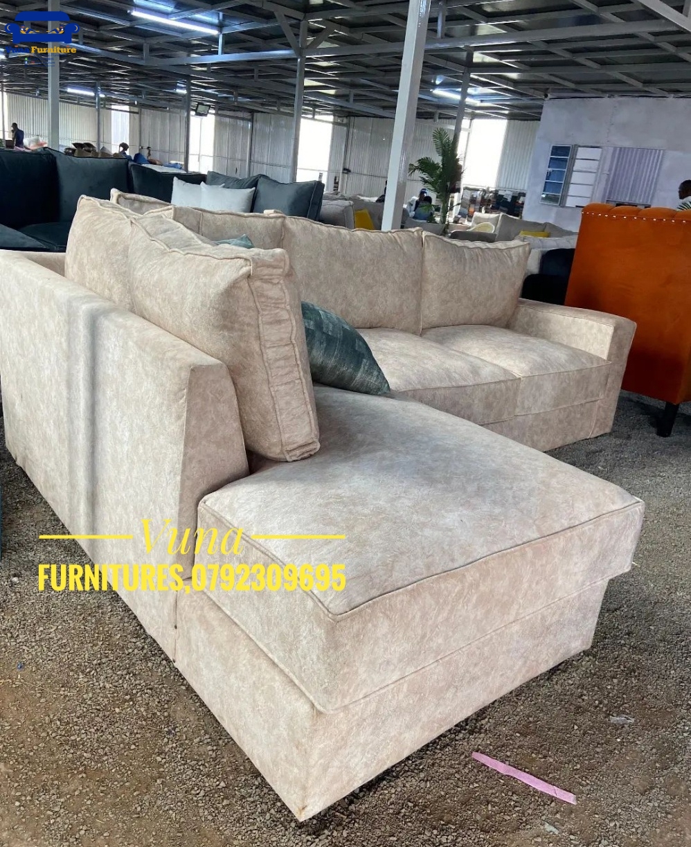 6-Seater Spring Cushion L-Shaped Sofa – Cream Velvet