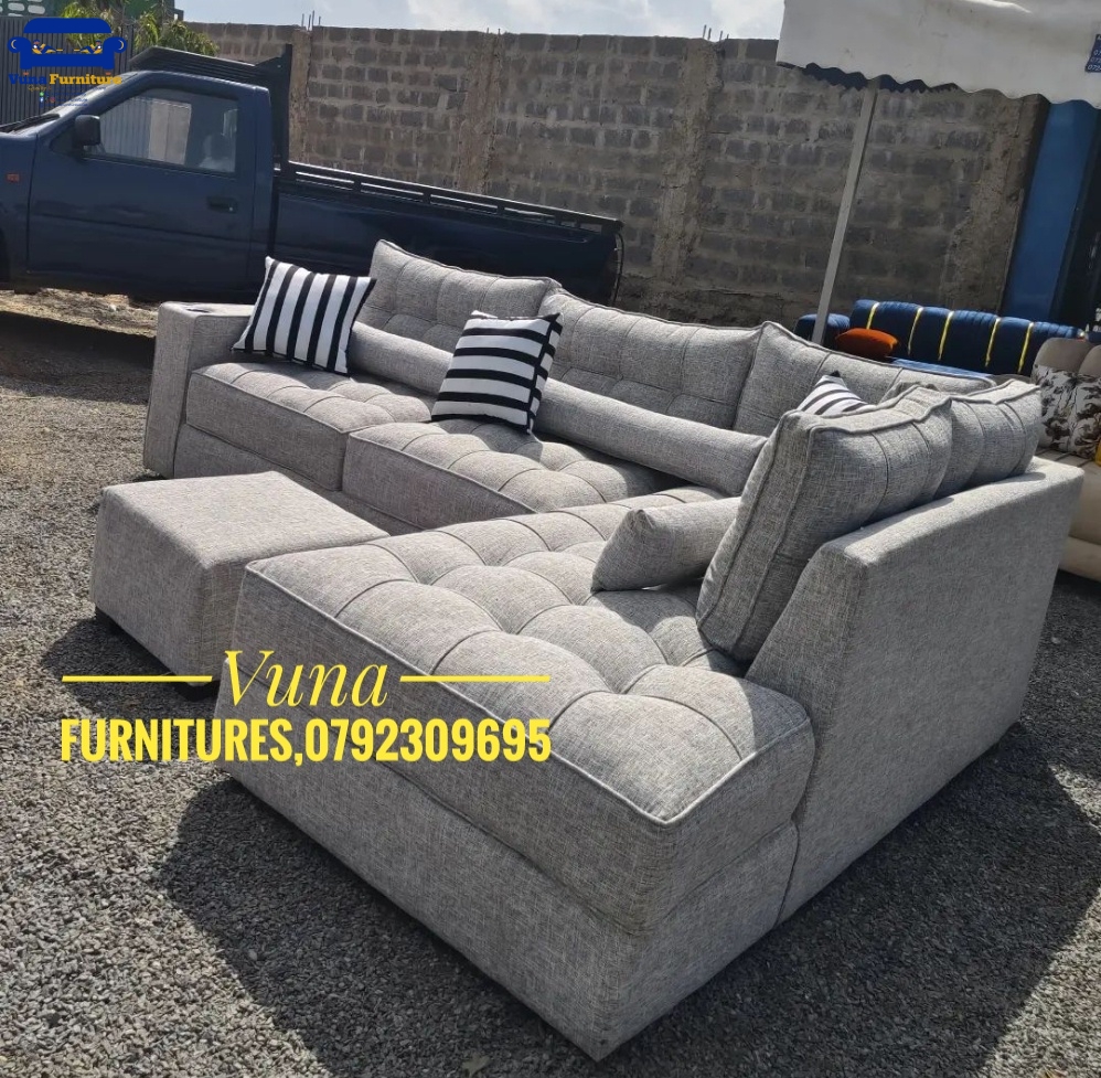 6-Seater Pure Fiber Tufted L-Shaped Sofa – 6" Cushion