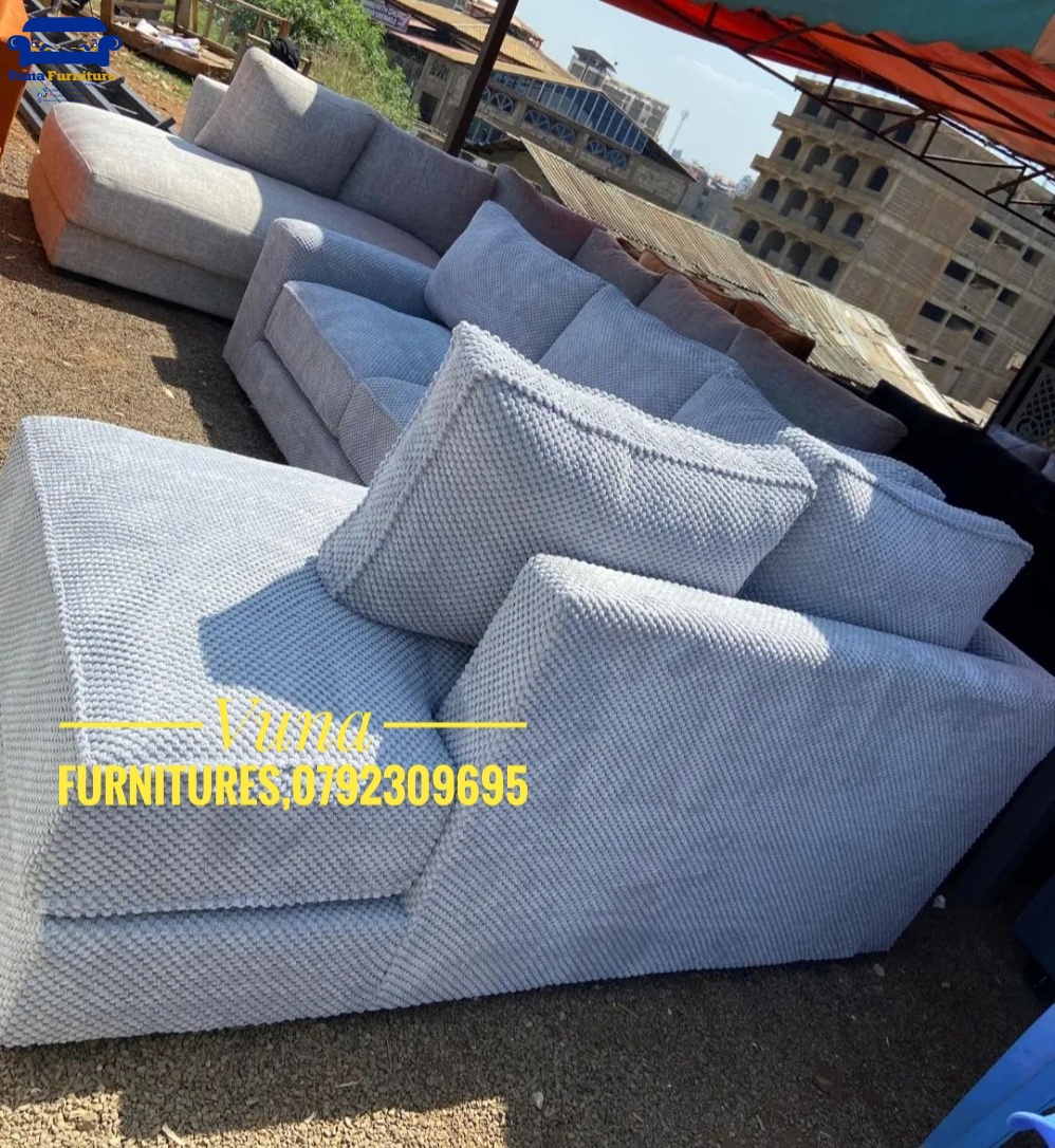 6-Seater Spring Cushion Bubble Fabric L-Shaped Sofa – Dark Grey