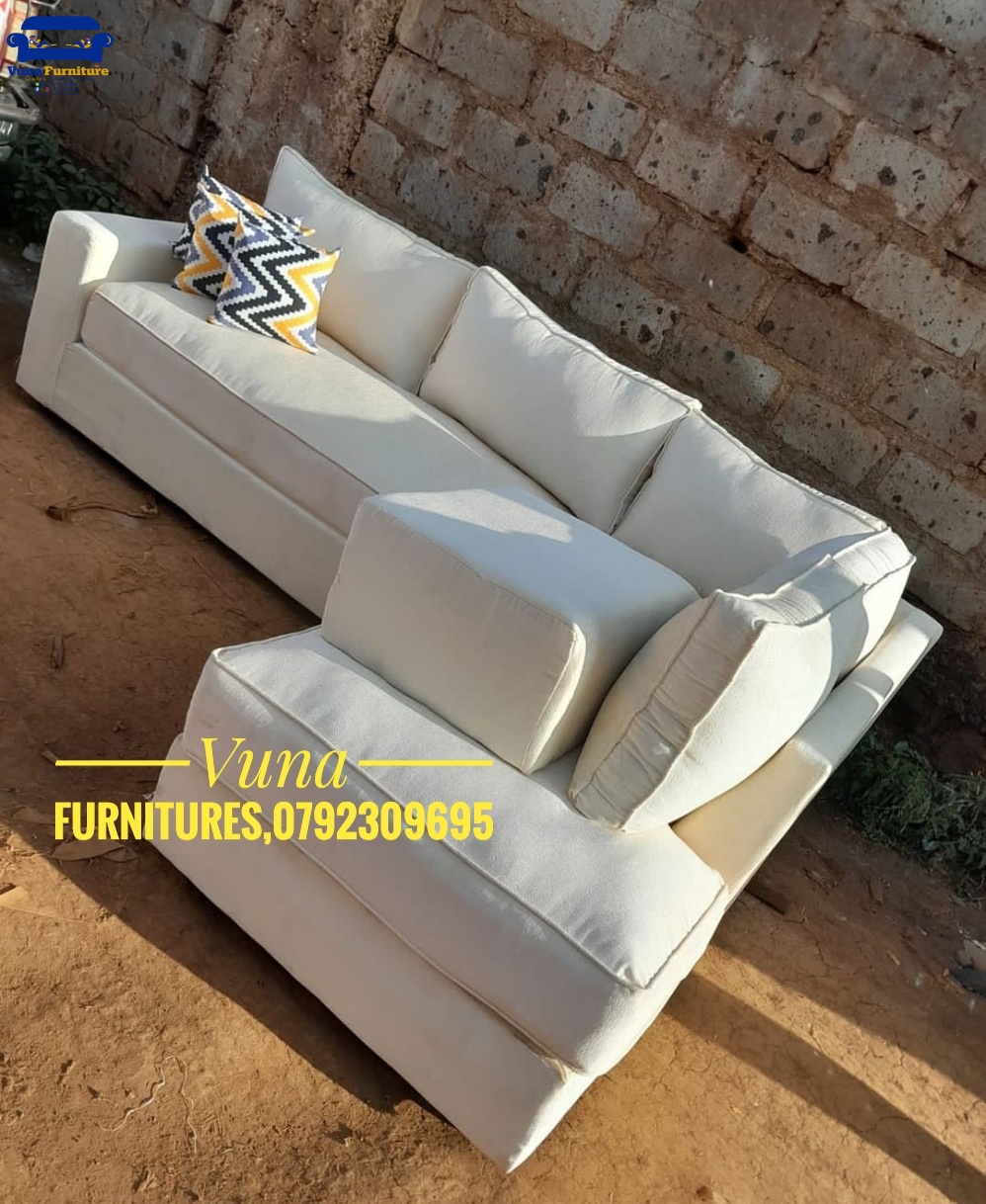 6-Seater Spring Cushion Cream L-Shaped Sofa – Elegant