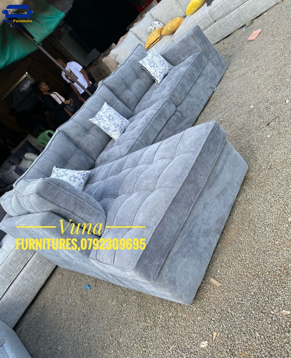 6-Seater Pure Fiber Ash Grey Tufted L-Shaped Sofa – Classy