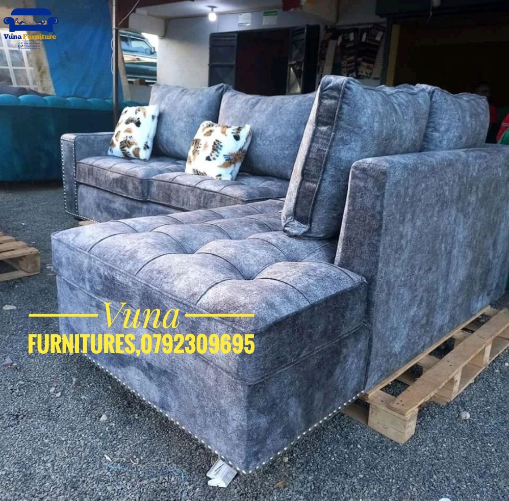 6-Seater Pure Fiber Light Grey L-Shaped Sofa – Thick Comfort