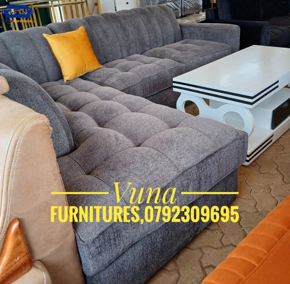 Dark Grey Tuffed Back Permanent L-Shaped Sofa