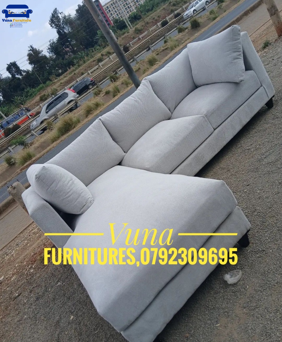6-Seater Off White Pure Fiber L-Shaped with Spring Cushions