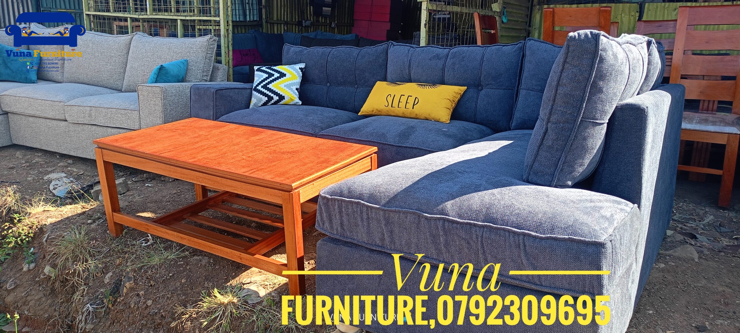 6-Seater Dark-Grey L-Shaped Sofa